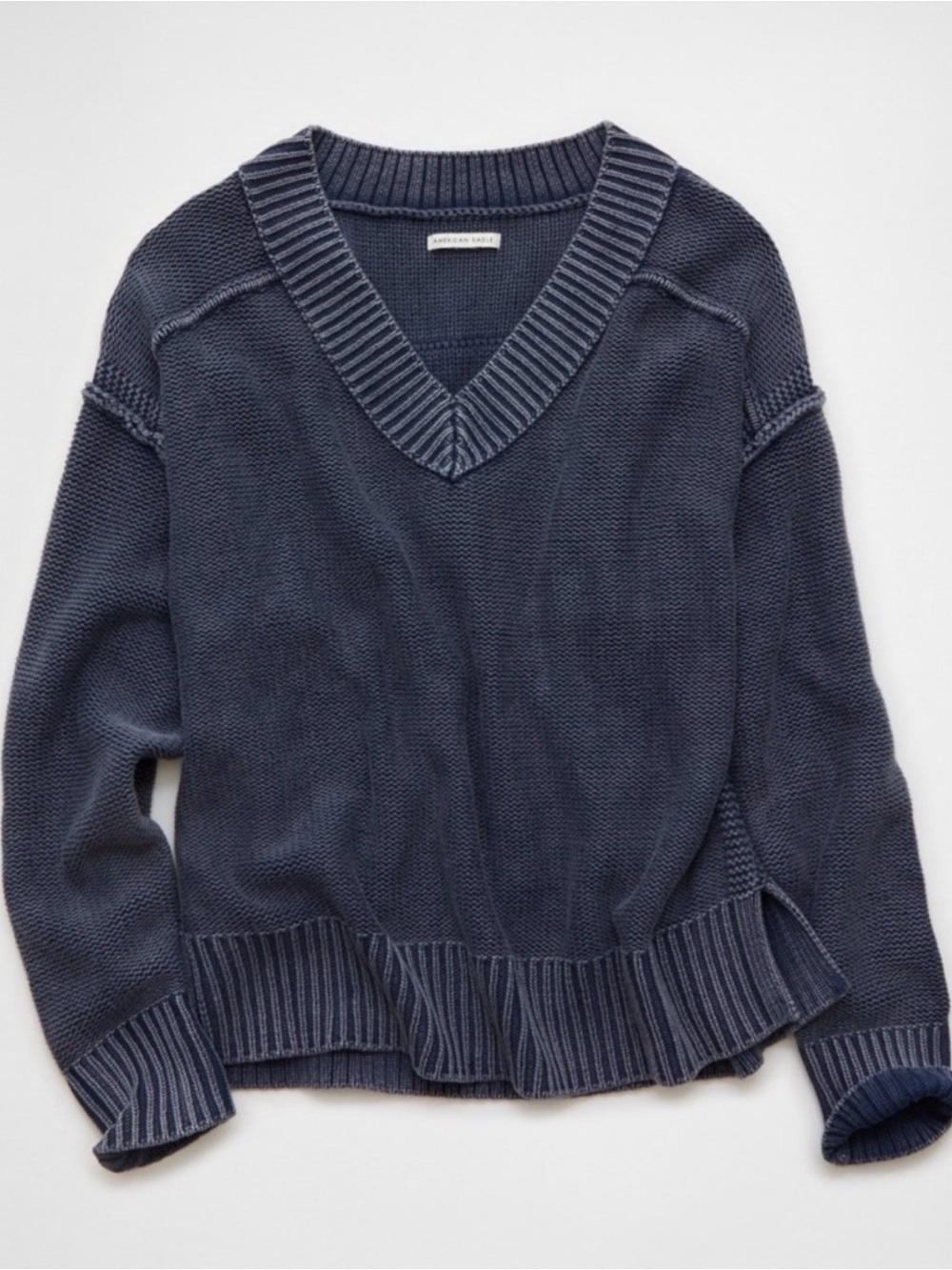 American Eagle Long Weekend V Neck Sweater 100% Cotton - Blue